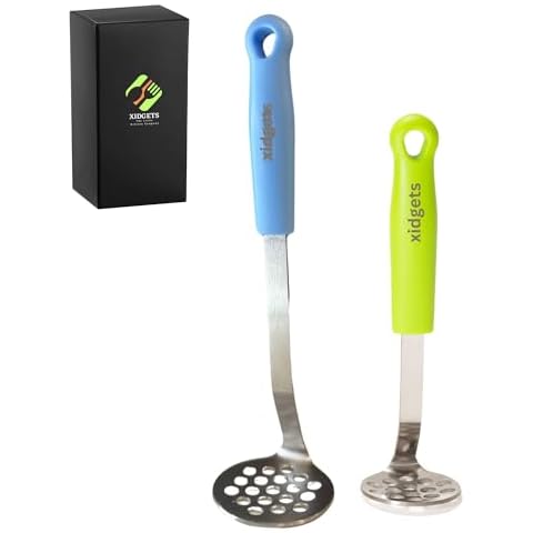 Mini & Medium Masher Box Set. Avocado & Small Potato Mashers. Heavy Duty, Stainless Steel, Dishwasher Safe. Ideal Kitchen Utensils. Compact & Durable. Kitchen Essentials. (Sky Blue/Zippy Green) Cover