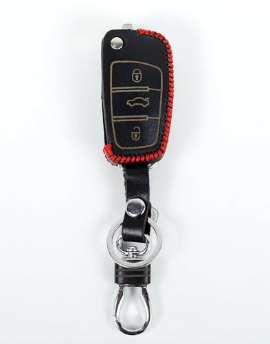 Image of Leather Car Key Cover Compatible for Audi A6 Q3 Q5 Q7 (Black)