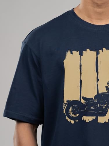 Image of T-Shirt for Men - 100% Cotton Ladakh Motorcycle Rider Half Sleeve Round Neck Graphic Print | Regular & Oversized Fit | 180 /220 GSM | S-5XL | Black, Navy Blue, Olive, Red, White