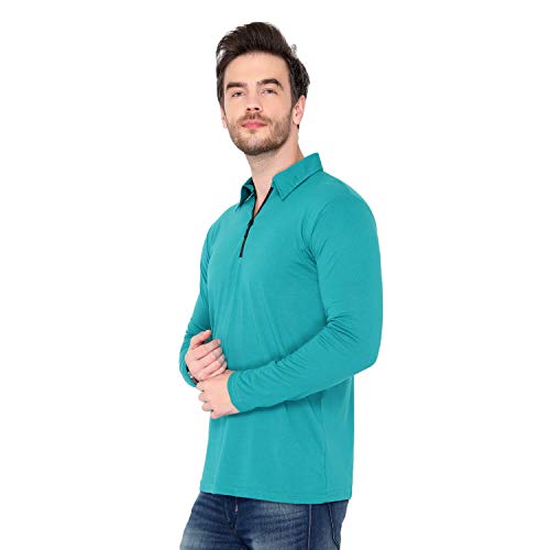 Image of Men's Cotton Blend Full Sleeve Zip Neck Polo T-Shirt (Pack of 1)