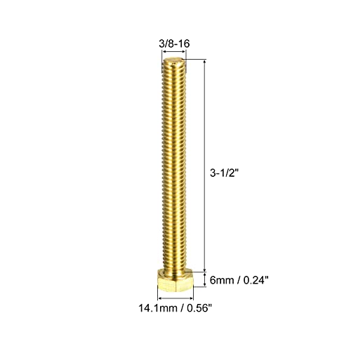 Image of uxcell Brass Hex Bolts, 3 /8-16x3-1 /2 1pcs Fully Thread Grade 4.8 Solid Brass Hexagon Head Bolt Machine Screws for Machinery