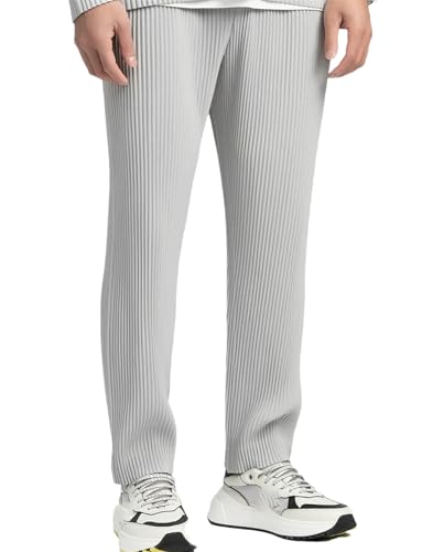 Men's Fashion Pleated Pants Casual Streetwear Trousers Loose Wide Legged Pants Elastic Waist Trousers