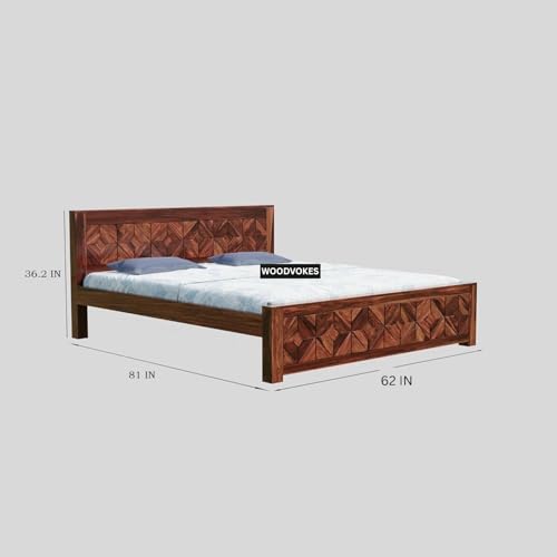 Image of Sheesham Wood Queen Size Bed Without Storage Solid Wooden Bed Furniture Elegant and Functional Bedroom Living Room Home Palang
