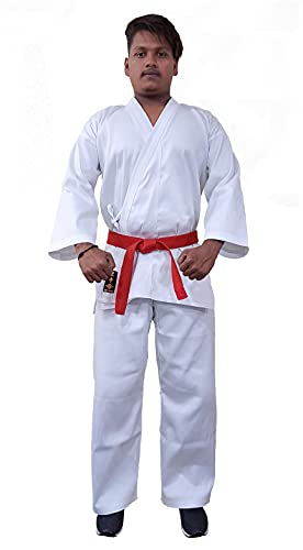 Be Win Martial Arts Karate Uniform for Juniors & Seniors | Poly-Cotton Drill Fabric | Durable, Comfortable Gi Set for Training & Competition | White Color 46 Inch | Ideal for Beginners & Professionals
