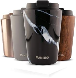 MAMEIDO Kubek termiczny 350 ml, 470 ml i 700 ml, szczelny, ze stali nierdzewnej, podwójne ścianki, izolowany, zabezpieczony przed wyciekiem, do kawy i herbaty (czarny marmur, 350 ml)