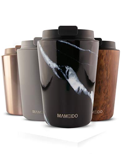 MAMEIDO Taza termica 350ml Black Marble - Termo café para llevar acero inox sin BPA, Antigoteo, Vaso termico café y té…
