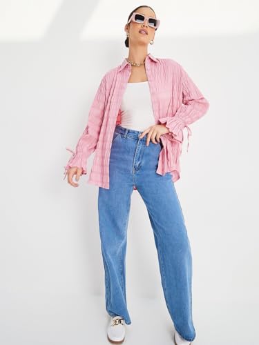 Image of Styli Women Oversized Long Length Textured Shirt | Stylish Casual Shirt for Women | Comfortable Tops | Perfect for Office, Travel & Daily Outfits