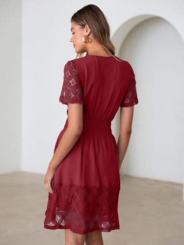 Image of Simplee Womens Boho Summer Dresses Casual Wedding Guest V Neck Short Sleeve Empire Waist A Line Tiered Mini Dress