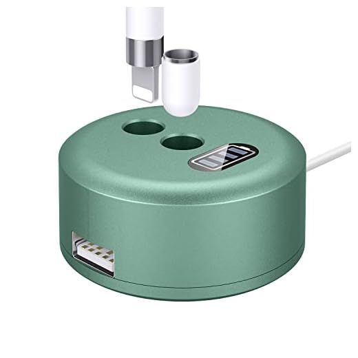 MoKo Aluminium Alloy Charging Stand Compatible with Apple Pencil Charger 1st Generation, iPad Pencil Charger Charging Station Stand, Apple Pen Charger Holder with LED Screen USB Port
