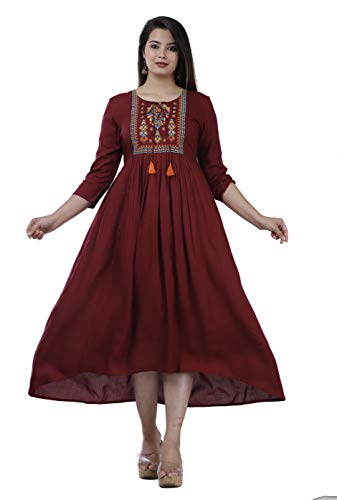 Image of Women's Rayon Embroidery Work Flared Kurta