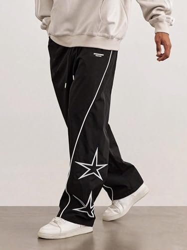 ZAFUL Men's Side Star Casual Pants Y2K Lightweight Sweatpants Drawstring Dance Pants Baggy Fashion Straight Leg Pants2