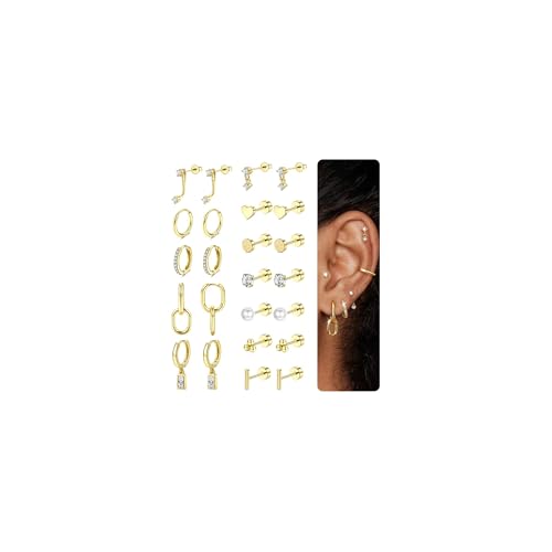 Jstyle 12ペア ピアス レディース ゴールド シルバー スタッドピアス フープ リング 小さめ 複数 ゆれる ジルコニア アレルギー対応 ステンレス 軟骨 女性 ジュエリー