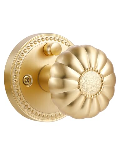 Gold Door Knobs Privacy Door Knob Satin Brass Door Knob Interior Brushed Gold Door Knobs for Bedroom and Bathroom,Zinc Alloy 1 Pack