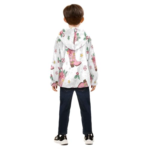 Pink Boots with Christmas Toddler Fleece Jacket Girl Boys Hooded Fleece Jacket Coat Warm Outwear Zip-up 3-10T4