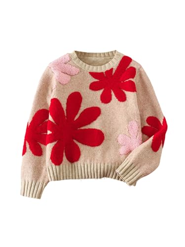 Image of BEAUDRM Girl's Cute Bow Sweater Crew Neck Long Sleeve Drop Shoulder Loose Pullover Tops