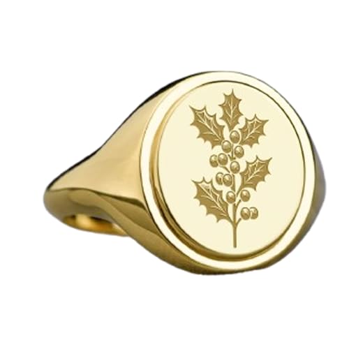 Fleur de houx en argent sterling 925 bague plaquée or gravée pour homme