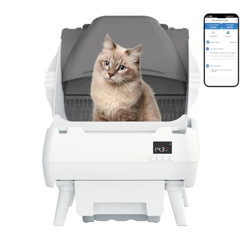 Lohhuby Automatic Cat Litter Box Self Cleaning - App Control, Open-Design, Smart Health Monitor, Suitable for Medium Cats and Kittens, Anti-Pinch Safety, Quiet Operation - White