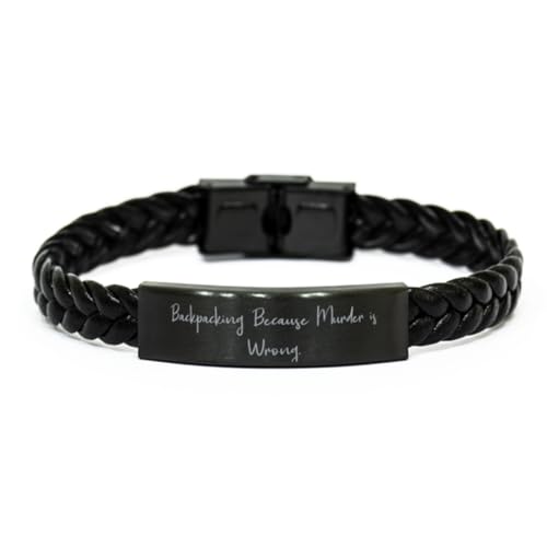 Generic Inspirational Backpacking Gifts, Backpacking Because Murder is, Birthday Braided Leather Bracelet For Backpacking from Friends, Small, black
