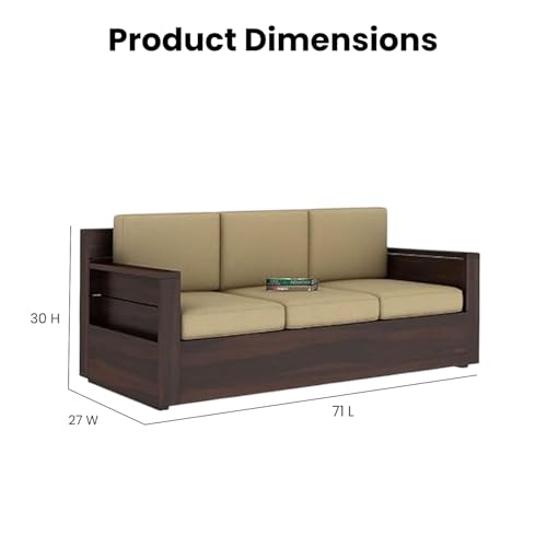 Image of Solid Sheesham Wood 5 Seater Sofa Set | Wooden 3+1+1 Seater Sofa Furniture for Living Room Hall Hotel Office (Walnut Finish)