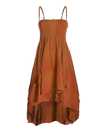 Vishes Damen 2in1 Sommerkleid-Rock | Orange | Flexibel als Spaghettiträger-Kleid oder Rock tragbar | 100% Baumwolle I Ideal für Frühjahr & Sommer I...