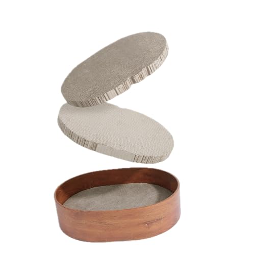 Katzen Kratzbett in Holzoptik – Ovales Kratz- & Schlafnest aus langlebiger Wellpappe mit 3 Ersatzpads & geschlossener Bodenwanne – Komfort &...