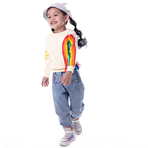 Image of BINIDUCKLING Baby Girl Rainbow Sweatshirt for Girls Long Sleeve Shirt 18 Months-6 Years