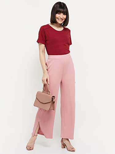 Image of Max Women's Regular Fit Textured Round Neck T-Shirt