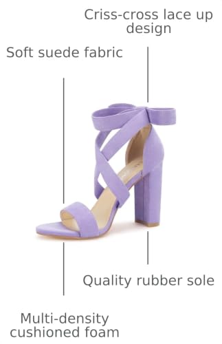 Image of Strappy Heels for Women Chunky Heels High Heeled Sandals with Lace Up Fahsion Casual Nude Block Heel Sandals