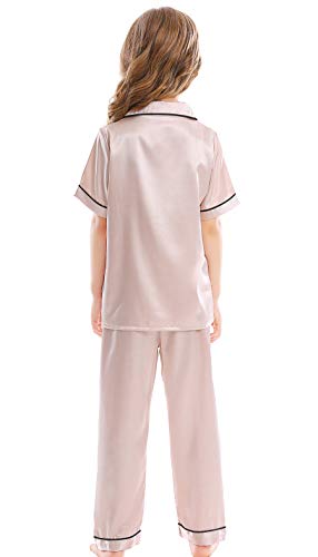 Image of Kids Satin Short-Top and Long-Pants 2-Pieces Pajamas Sleepwears Set