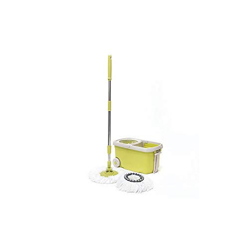 Omnidomo Kong Mop Fregona Giratoria y Cubo con Ruedas, Asa Extensible, Recambio de Microfibra, Verde, 27x26x48 cm