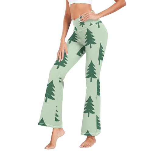 Pantalon évasé vert clair femme fluide motif pin respirant