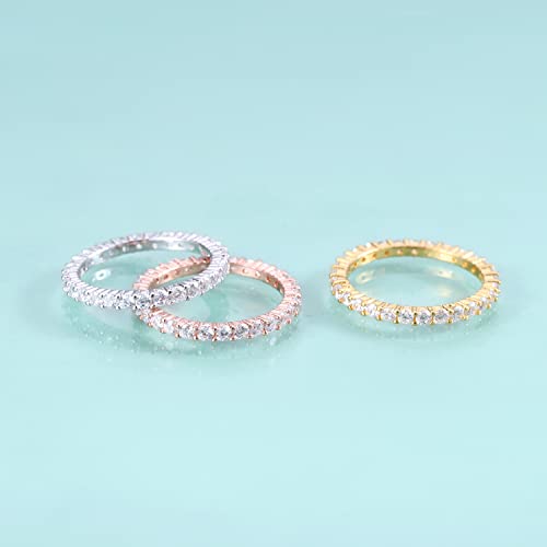 Gem's Beauty 3mm 14K Gold plated Wedding Band 925 Sterling Silver Moissanite Eternity Wedding Bands Stackable Engagement Rings Bridal Ring (Size 5-10)3