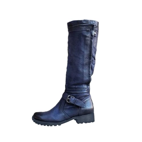 Women Low Heel Knee High Boots Fall Winter Warm Long Boot Lug Sole Non-Slip Riding Booties Shoes Comfy Walking Boots