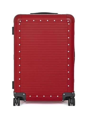 MILANO Bank 30"- Made in Italy Aluminum & Leather Large Checked Luggage - Framed Hardside Check-in Suitcase with 4 Spinner Wheels - Cherry Red4