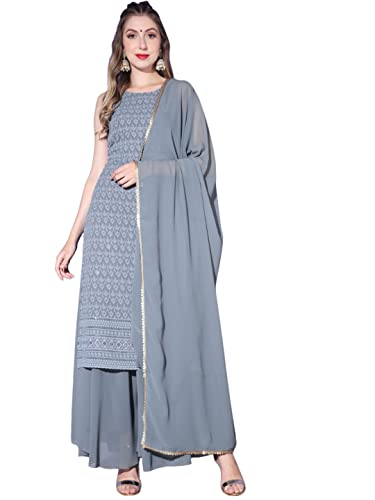 Image of SHOPPING QUEEN Women's Georgette Chikankari Kurta Set with Dupatta