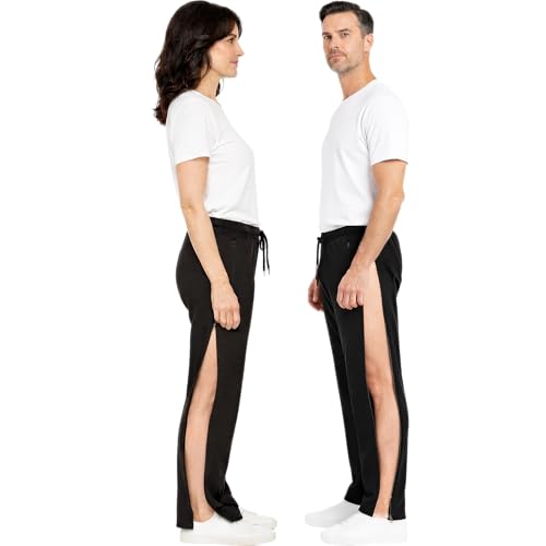Dobsom Heden Reha Hose Damen und Herren | Jogginghose mit durchgehendem Reißverschluss | Elastischer Bund | Größen XS-5XL (DE/NL/SE/PL Alphanumerisch S Regular Regular Schwarz)
