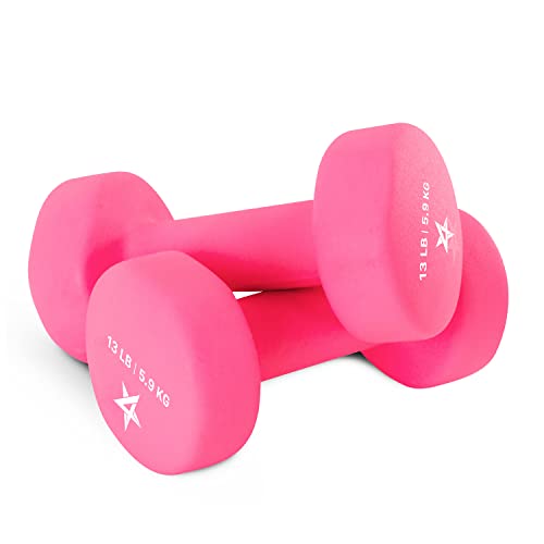Yes4All Neoprene Coated Dumbbell Hand Weight Sets of 2 - Multiple Weight Options with 15 Colors Anti-roll Anti-Slip Hexagon Shape Pink 15 lb Pair
