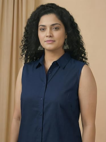 Image of Women Plus Size Sleeveless Button Down Shirt Polyester Formal Office Casual Wear Classic Fit Professional Shirt