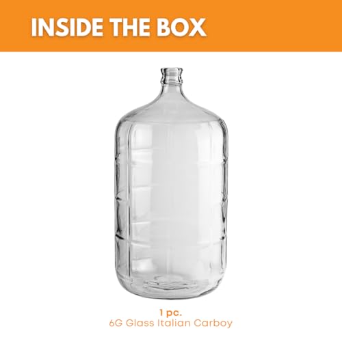 FastRack 6 Gallon Glass Carboy | Made with Italian Glass | Clear | Food Grade for Wine Making, Fermentation & Storage | Home Brewing Kit | Glass Carboy 6 Gallon Fermenter | #7 Stopper not Included