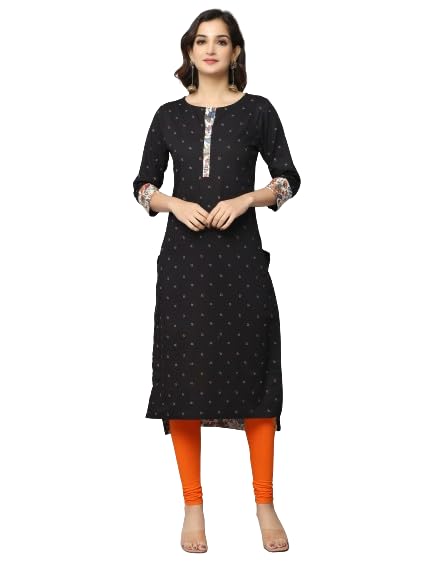 Image of Front Placket Round Neck Kurta with A Patch on Sleeve