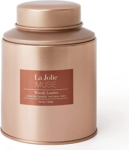 La Jolie Muse Scented Candles For Men, Woody Leather Men Candles, 13Oz Large Man Candle, 100 Hours Long Burning Candles, Natural Soy Wax Candles, Premium Candle Gift For Men #TOP8