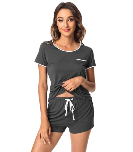 Image of WiWi Viscose from Bamboo Pajamas Set for Women Super Soft Short Sleeve Cooling Summer Plus Size Pjs Sets Sleepwear S-4X