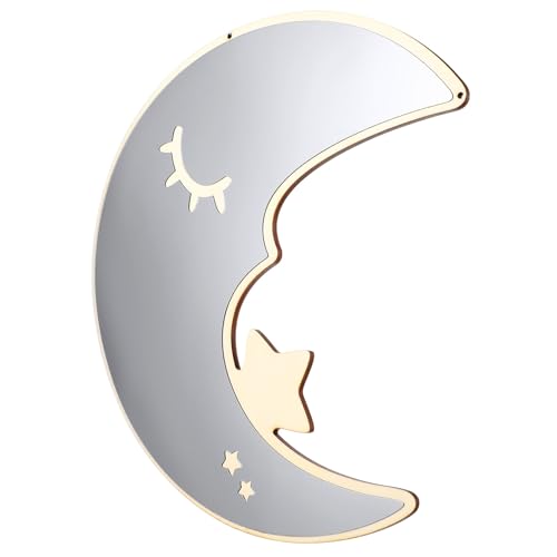 Abaodam Espejo Acrílico Colgante Forma de Luna Beige, Resistente al Agua y Fácil de Instalar para Decoración de Pared en Habitación Infantil o Porche