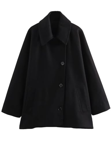 Women's Fall Single Breasted Pea Coat Long Sleeve Turndown Collar...