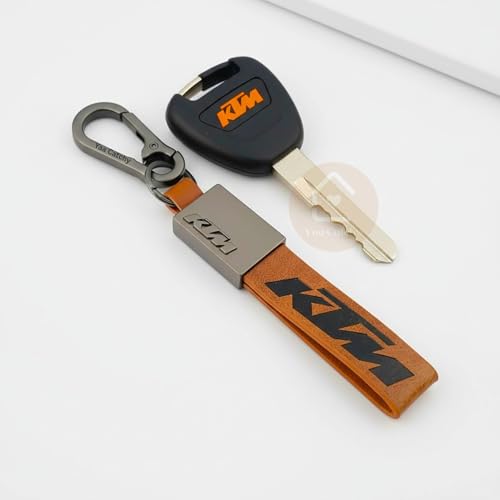 Image of Premium Leather Keychain Metal Hook Compatible with Durable Faux Leather Brown Strap with Heavy-Duty Alloy Clip Stylish Bike & Car Key Holder