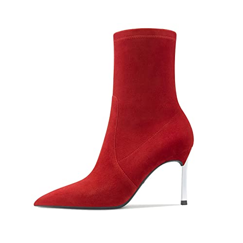 Castamere Women Stiletto High Heel Close Pointed Toe Ankle Boots Short Bootie Slip-on Office Clear Classic Boots 3.3 Inches Heels