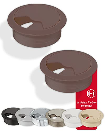 Gedotec Bureau Passe-câbles | ENTRY | 60 mm | 2 Passe-câbles ronds | Prise de câble Marron Mat | En plastique ABS robuste | Passage de câble à enfoncer | Goulotte de câblage bureau