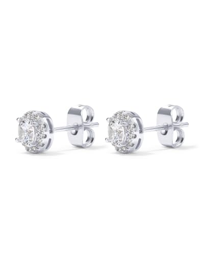 Image of PAVOI 14K Gold Plated 925 Sterling Silver Post Brilliant Round Faux Diamond Halo Earrings - Premium Cubic Zirconia