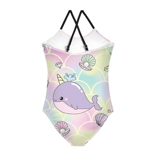Girls One Piece Swimsuits Cute Narwhal Sport Halter Swimwear Beach Bathing Suit,7-8T2