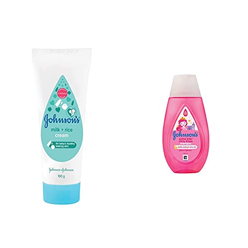 Image of Johnson's Baby Milk and Rice Cream for Summer, 100g & Johnson's Baby Active Kids Shiny Drops Shampoo, 200ml